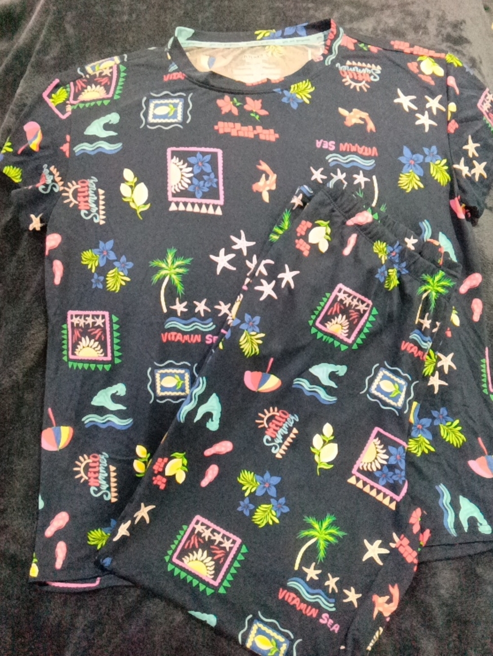 Women’s Blue Tropical Print Pajama Set
